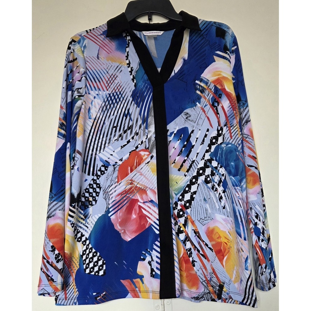 ALLISON DALEY Womens Blouse Size Med Multicolor Abstract Print Long Sleeve ~EUC~ - Picture 1 of 3